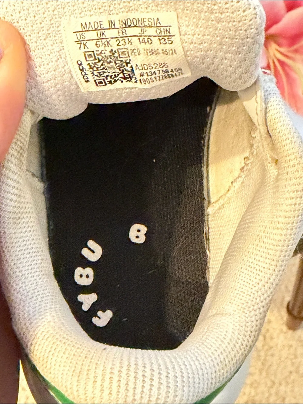 Adidas Kids White /Green Sneakers Toddler Size 7K EU 23.5